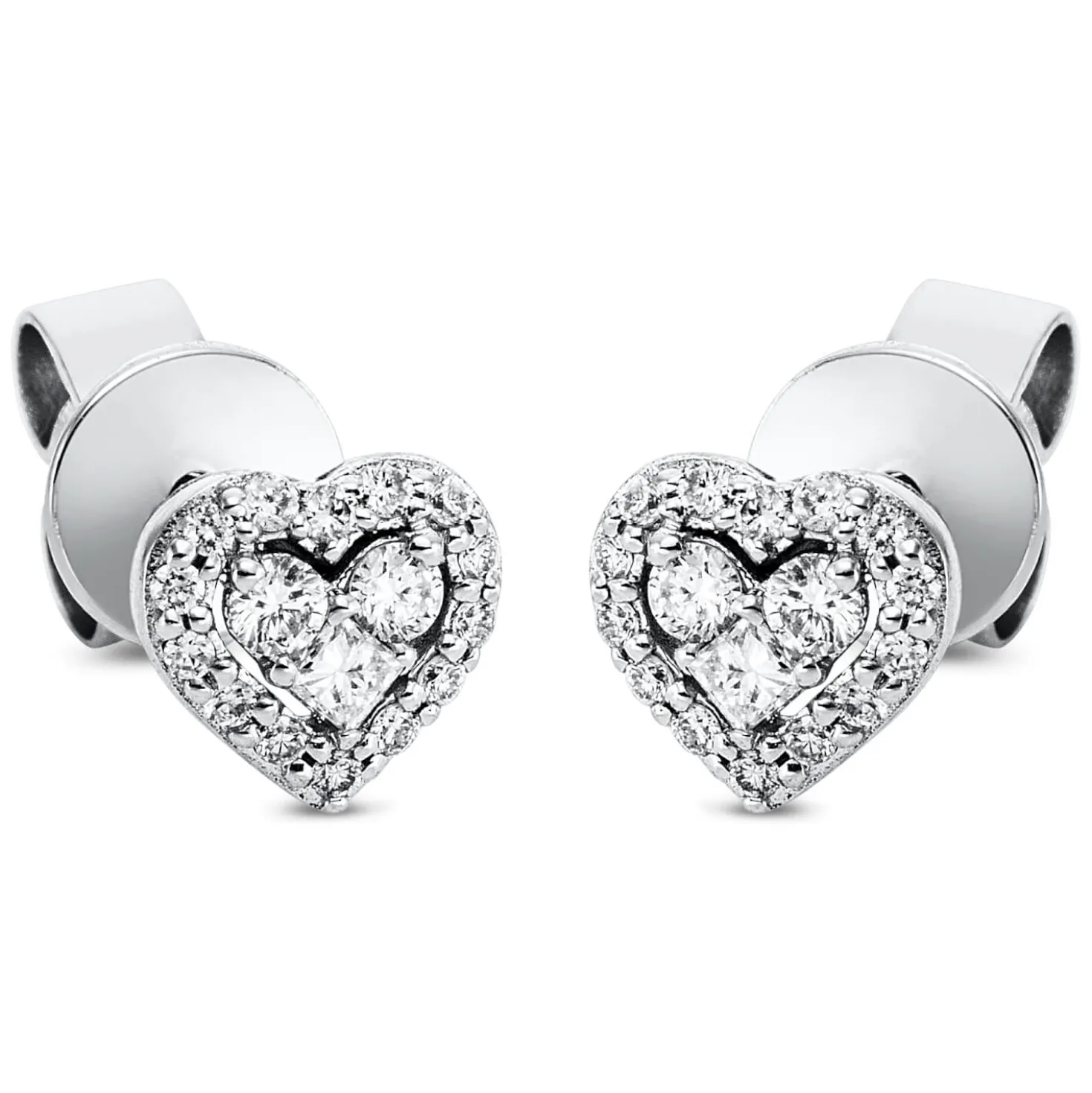Ohrstecker Herz aus 750 Gold Weißgold 34 Diamanten 0,2ct TW-SI 5,6x6mm