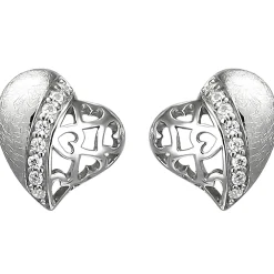 Ohrstecker Herz aus 925 Silber eismatt mit 16 Zirkonia Ohrringe mit Muster