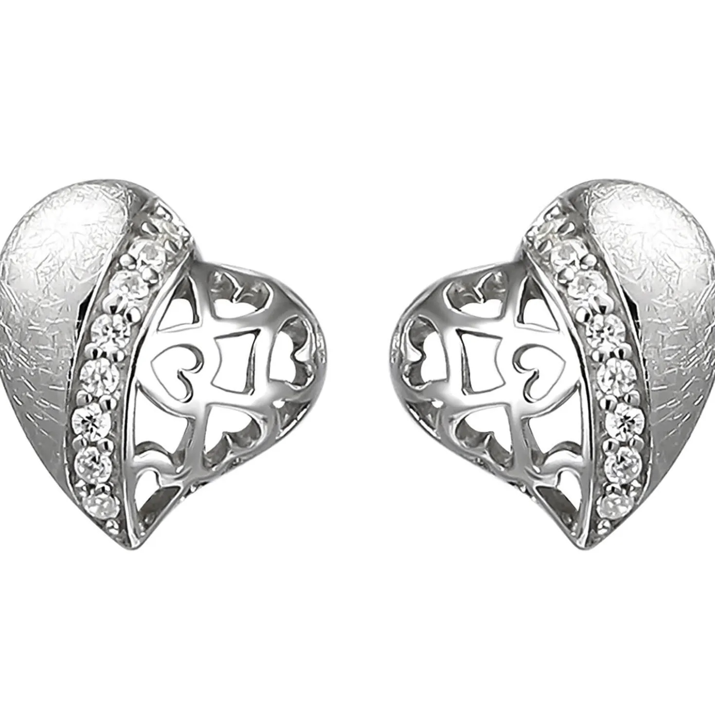 Ohrstecker Herz aus 925 Silber eismatt mit 16 Zirkonia Ohrringe mit Muster