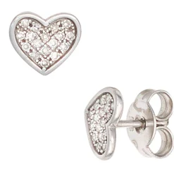 Ohrstecker Herzchen mit 34 Brillanten 0.14Ct 585 Gold Weißgold Damen