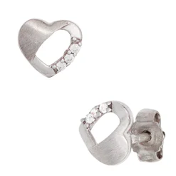 Ohrstecker Herz Herzchen 925 Silber mit Zirkonia Ohrschmuck teilmatt