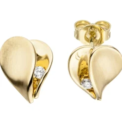 Ohrstecker Herz Herzen mit Diamanten 0.08Ct W/SI Brillanten 585 Gold Gelbgold