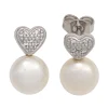 Ohrstecker Herz Herzen Perlen & 10 Diamanten 0.04Ct W/P1 Brillanten 585 Weißgold