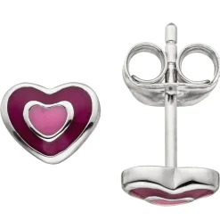Ohrstecker Kinder-Ohringe Herz Herzchen mit pink-lila Lakierung 925 Silber