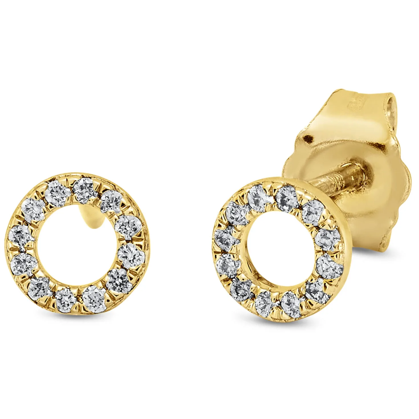 Ohrstecker Kreis 750 Gelbgold 24 Brillanten 0,08ct TW-SI Ø5mm Fassung rhodiniert