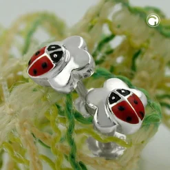 Ohrstecker Marienkäfer mit Kleeblatt 925 Silber Glückszeichen Kinder