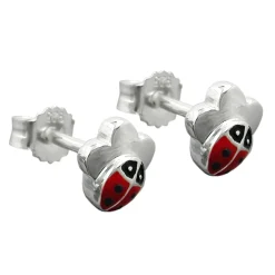 Ohrstecker Marienkäfer mit Kleeblatt 925 Silber Glückszeichen Kinder