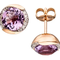 Ohrstecker mit Amethyst lila & 20 Diamanten 0.07Ct W/SI Brillanten 585 Rotgold