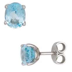 Ohrstecker mit Blautopas oval himmelblau 585 Gold Weißgold Ohrschmuck