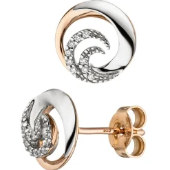 Ohrstecker mit 18 Diamanten 0.07Ct W/SI 585 Gold Weißgold & Rotgold bicolor rund