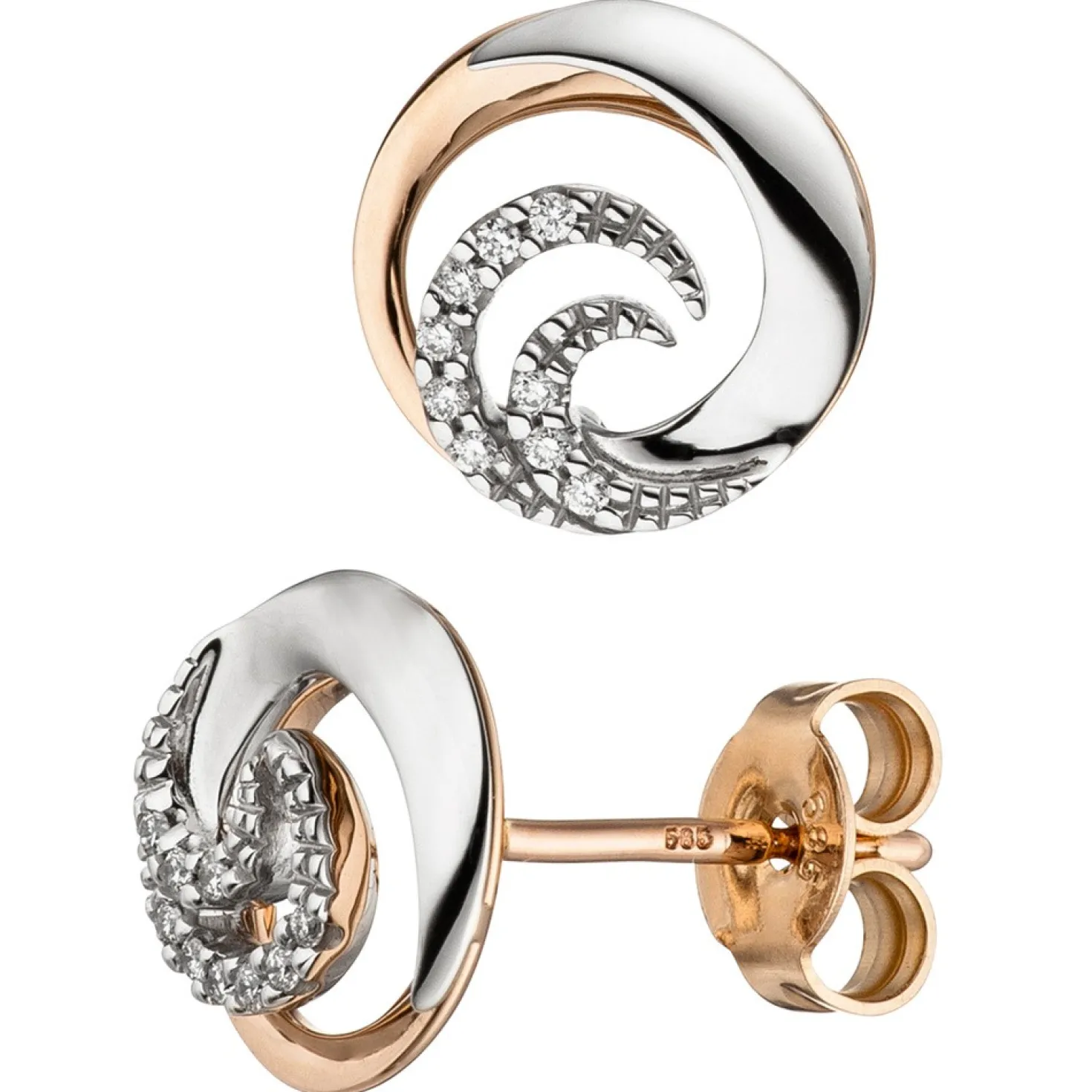 Ohrstecker mit 18 Diamanten 0.07Ct W/SI 585 Gold Weißgold & Rotgold bicolor rund