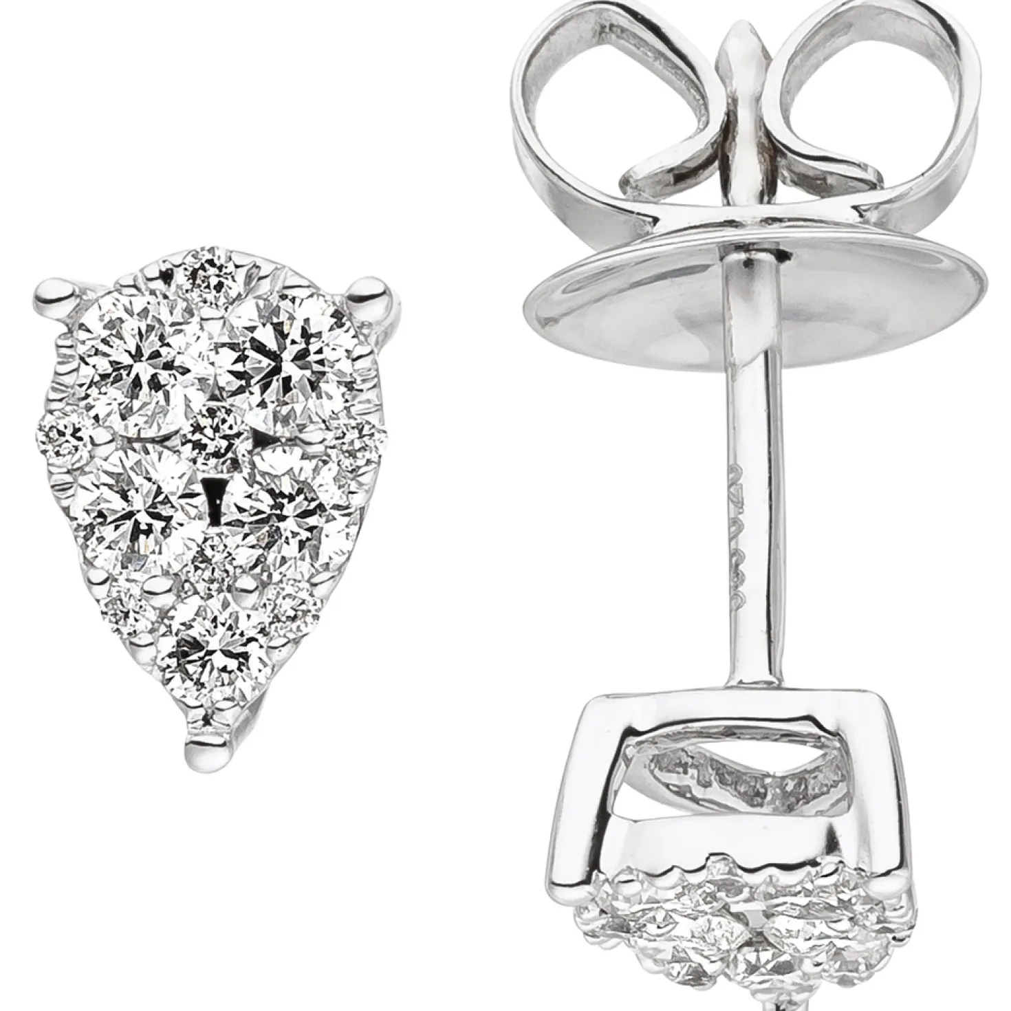 Ohrstecker mit 24 Diamanten 0.4Ct W/SI Tropfen 585 Gold Weißgold Goldohrringe