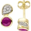 Ohrstecker mit Rubin rot & 18 Zirkonia weiß 333 Gold Gelbgold Kreis & Tropfen