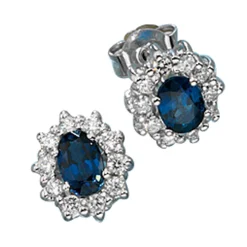 Ohrstecker mit Saphir & 20 Diamanten 0.4Ct Brillanten 585 Gold Weißgold