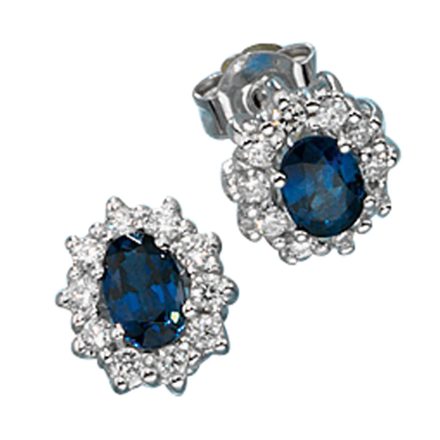 Ohrstecker mit Saphir & 20 Diamanten 0.4Ct Brillanten 585 Gold Weißgold