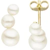 Ohrstecker mit 6 Süßwasser Perlen creme-weiß 585 Gold Gelbgold Ohrringe 17x6,7mm