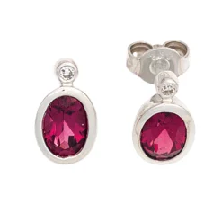 Ohrstecker mit Turmalin rosa & Diamant 0.02Ct Brillant 585 Gold Weißgold