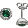 Ohrstecker mit 2 Zirkonia grün & 36 Zirkonia weiß rund 925 Silber Ohrschmuck