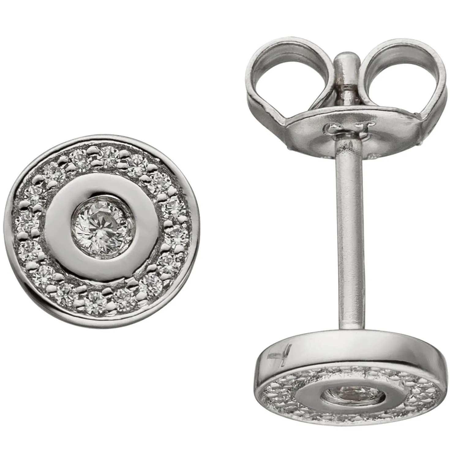 Ohrstecker mit 34 Zirkonia weiß Ø 6,5mm 925 Silber rhodiniert Ohrringe rund
