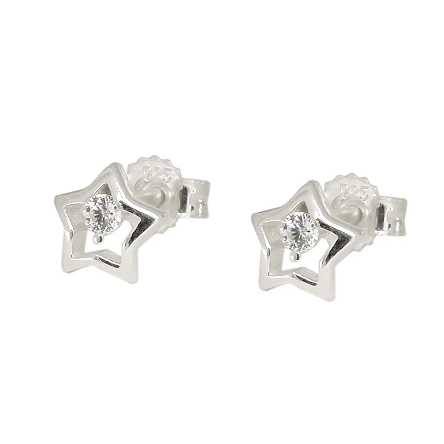 Ohrstecker 6mm Kinderohrringe Stern mit weißen Zirkonia 925 Silber Ohrschmuck