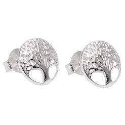 Ohrstecker 10mm Ohrringe Lebensbaum rund glänzend 925 Silber Ohrschmuck