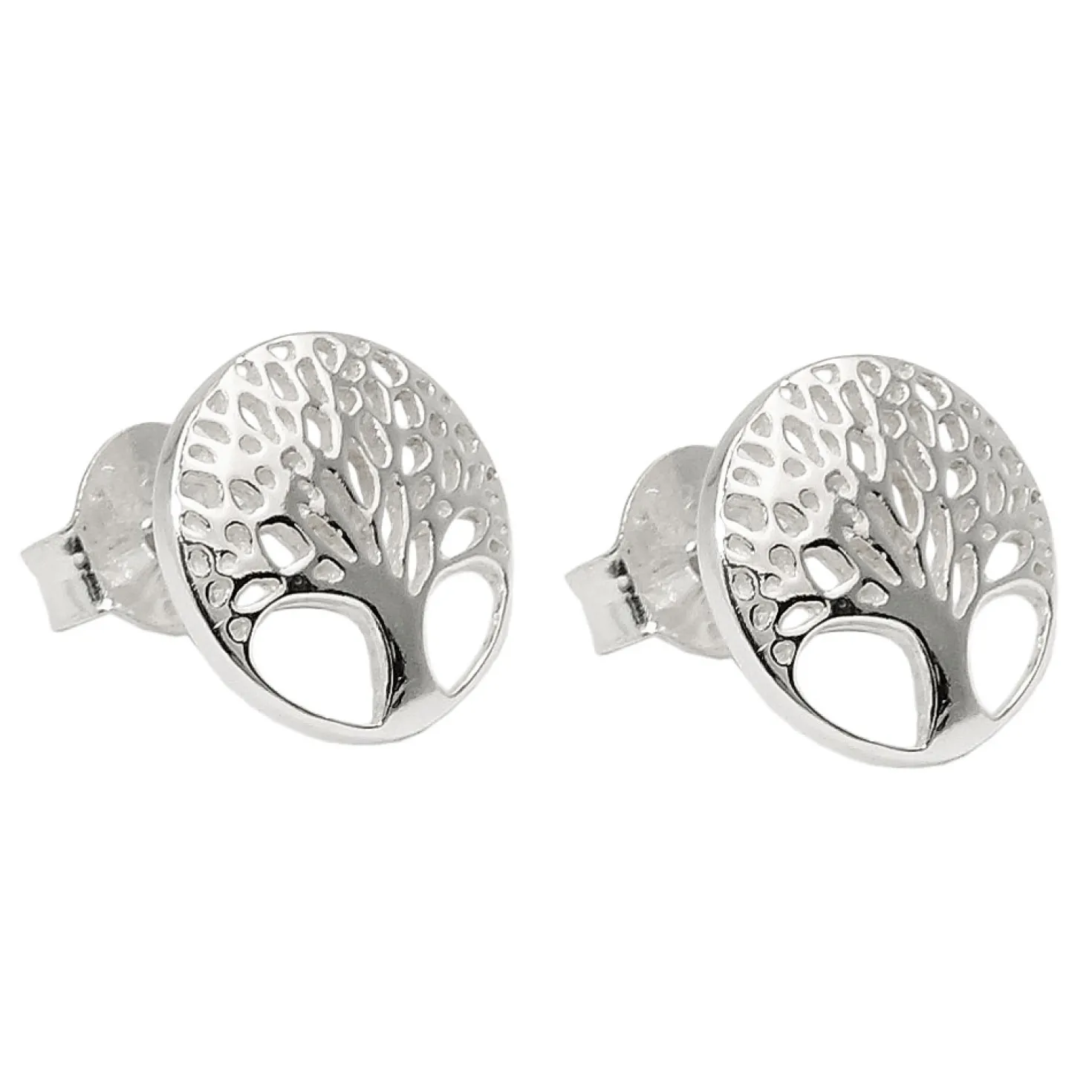 Ohrstecker 10mm Ohrringe Lebensbaum rund glänzend 925 Silber Ohrschmuck