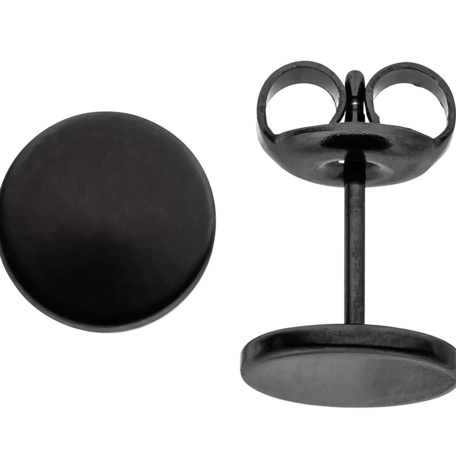 Ohrstecker 8mm Ohrringe Studs Ohrschmuck, rund flach, Edelstahl schwarz lackiert