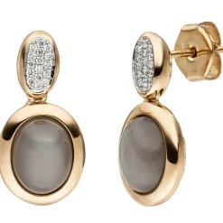 Ohrstecker Mondstein-Cabochons 32 Diamanten 0.16Ct 585 Rotgold Rosegold