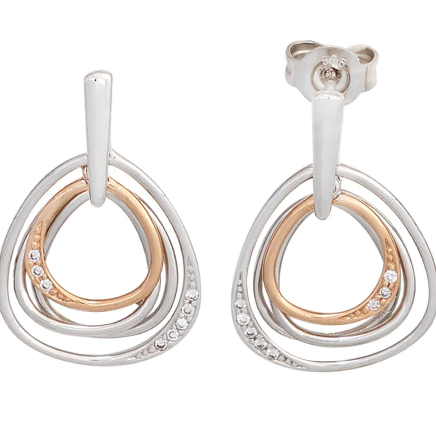 Ohrstecker Ohrhänger 14,4x20,8mm 16 Diamanten 0.06Ct W/SI 585 Weißgold Rotgold