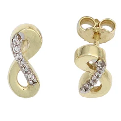 Ohrstecker Ohrringe 8 Acht Unendlichkeit Zirkonia weiß 333 Gold Gelbgold