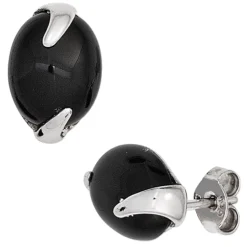 Ohrstecker Ohrringe aus 925 Silber Edelstein Onyx oval glatt glänzend