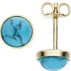 Ohrstecker Ohrringe blaue Türkise, rund, 333 Gold Gelbgold Ohrschmuck