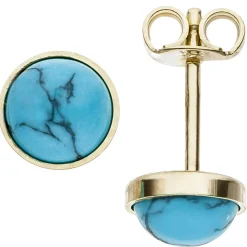 Ohrstecker Ohrringe blaue Türkise, rund, 333 Gold Gelbgold Ohrschmuck