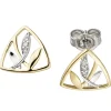 Ohrstecker Ohrringe Blätter mit 6 Diamanten 0.03Ct 585 Gelbgold Weißgold