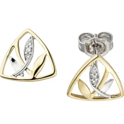 Ohrstecker Ohrringe Blätter mit 6 Diamanten 0.03Ct 585 Gelbgold Weißgold