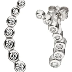 Ohrstecker Ohrringe Bogen jeweils 7 Zirkonia weiß 925 Silber Ohrschmuck Damen