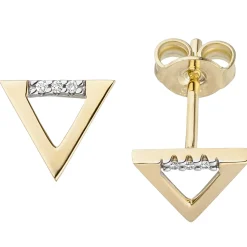 Ohrstecker Ohrringe Dreiecke mit je 3 Diamanten 0.02Ct W/P1 585 Gold Gelbgold