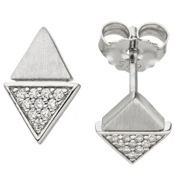 Ohrstecker Ohrringe Dreiecke mit weißen Zirkonia, 925 Silber rhodiniert teilmatt