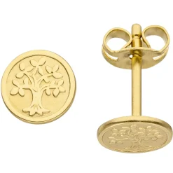 Ohrstecker Ohrringe Goldohrringe Lebensbaum, rund, 333 Gold Gelbgold matt
