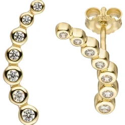 Ohrstecker Ohrringe Goldohrringe, weiße Zirkonia in Bogenform, 333 Gold Gelbgold