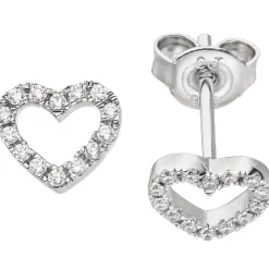 Ohrstecker Ohrringe Herz Herzchen mit weißen Zirkonia, 925 Silber rhodiniert