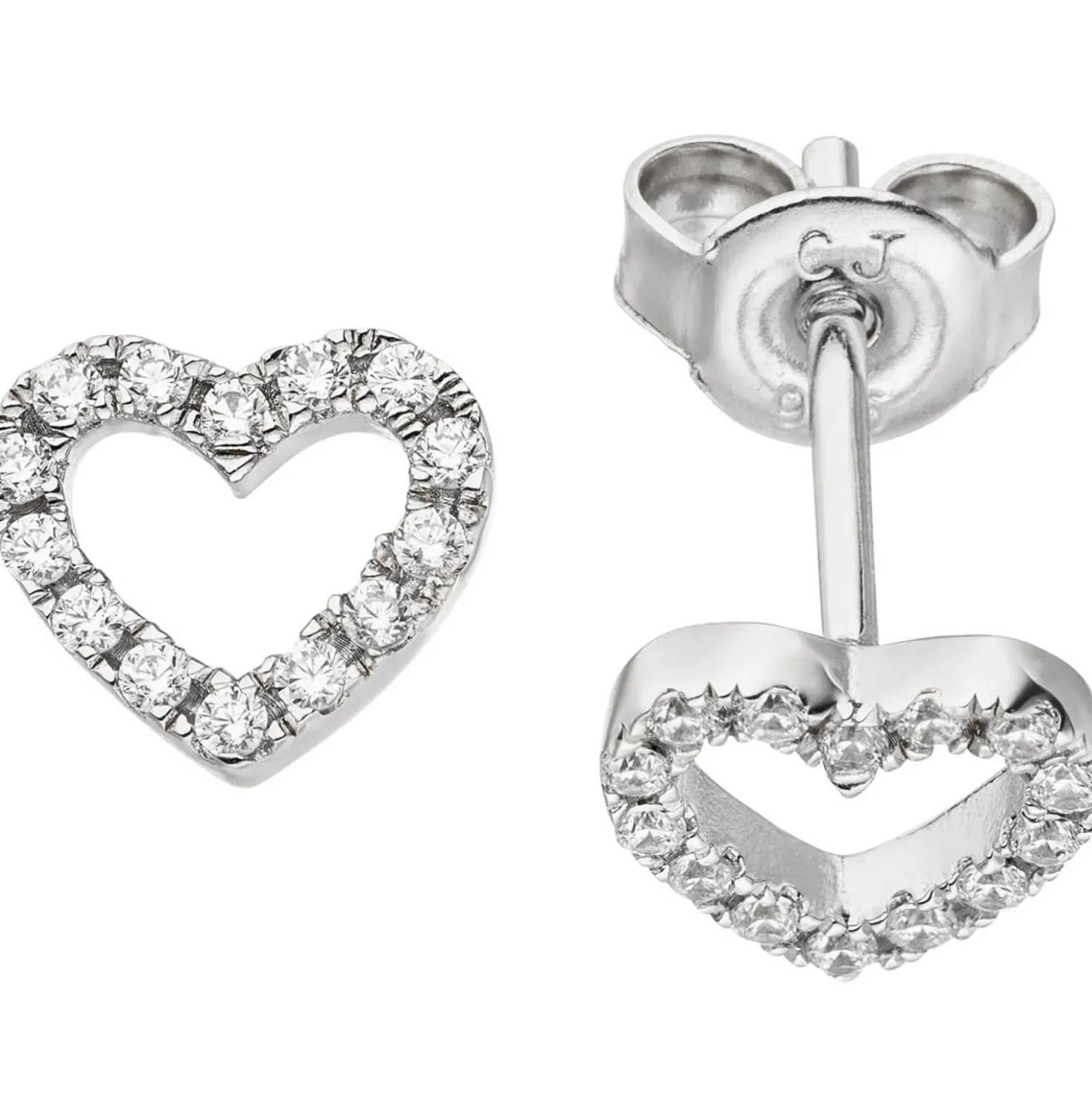 Ohrstecker Ohrringe Herz Herzchen mit weißen Zirkonia, 925 Silber rhodiniert