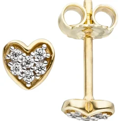 Ohrstecker Ohrringe Herz Herzchen Zirkonia weiß 375 Gold Gelbgold Ohrschmuck