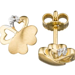 Ohrstecker Ohrringe Kleeblatt Schmetterling mit Zirkonia weiß 333 Gold