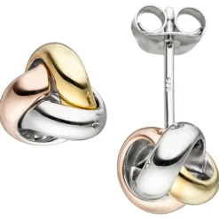 Ohrstecker Ohrringe Knoten aus 925 Silber Gelbgold Rotgold vergoldet tricolor