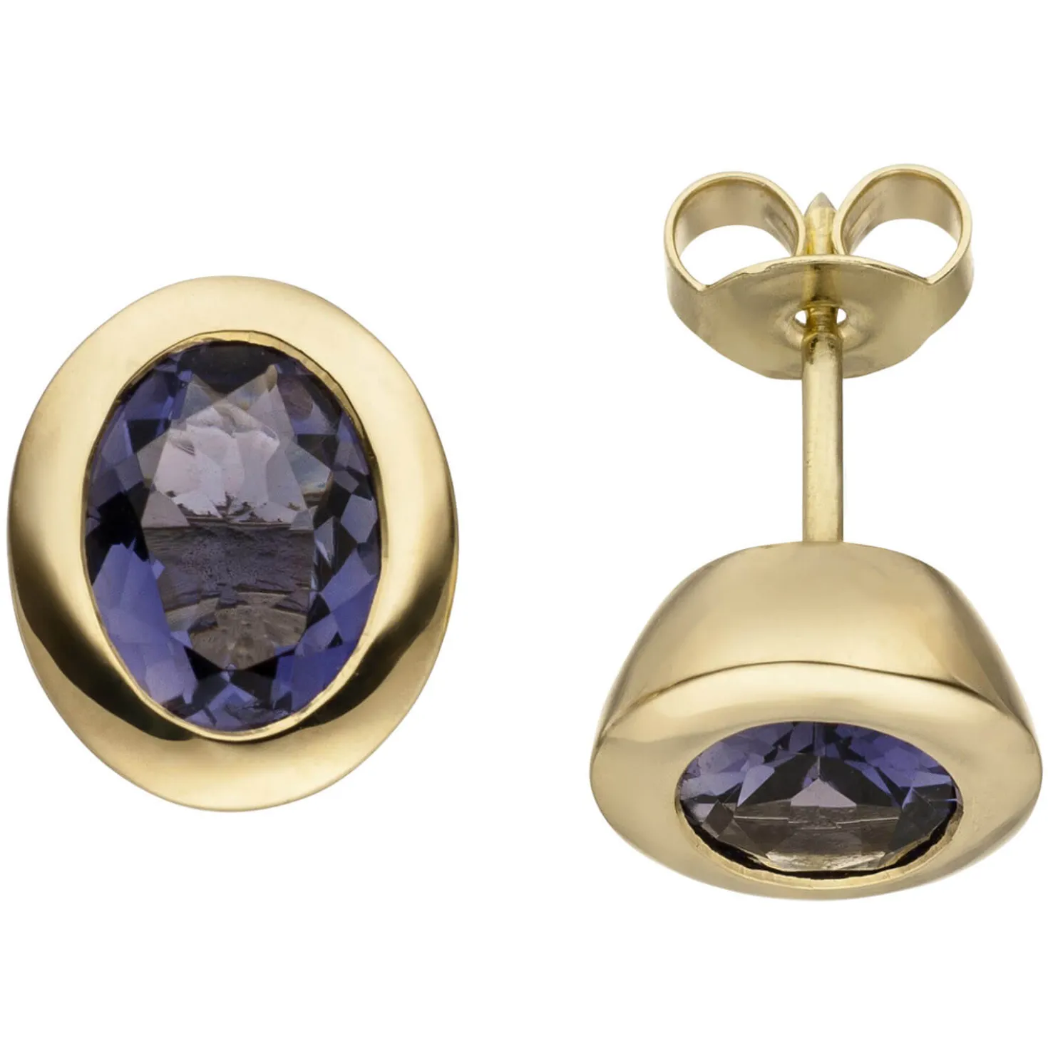 Ohrstecker Ohrringe mit blauen Iolithe 585 Gold Gelbgold Goldohrringe Ohrschmuck
