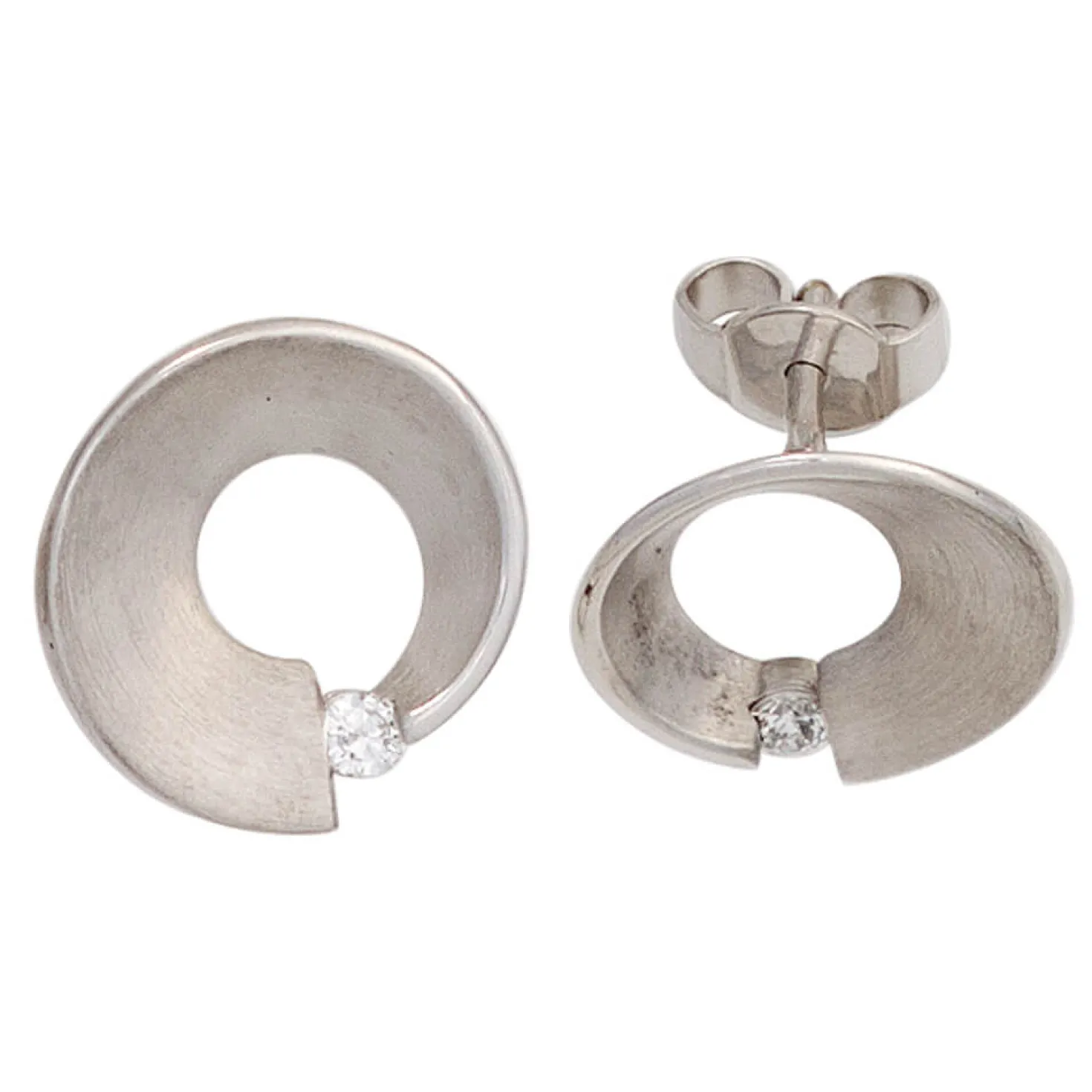 Ohrstecker Ohrringe mit 2 Brillanten 0.07Ct W/SI 585 Gold Weißgold matt Damen