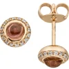 Ohrstecker Ohrringe mit Turmalin-Cabochon 32 Diamanten 0.1Ct 585 Rotgold