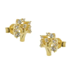 Ohrstecker Ohrringe Ohrschmuck, Baum mit weißen Zirkonia, 375 Gold Gelbgold