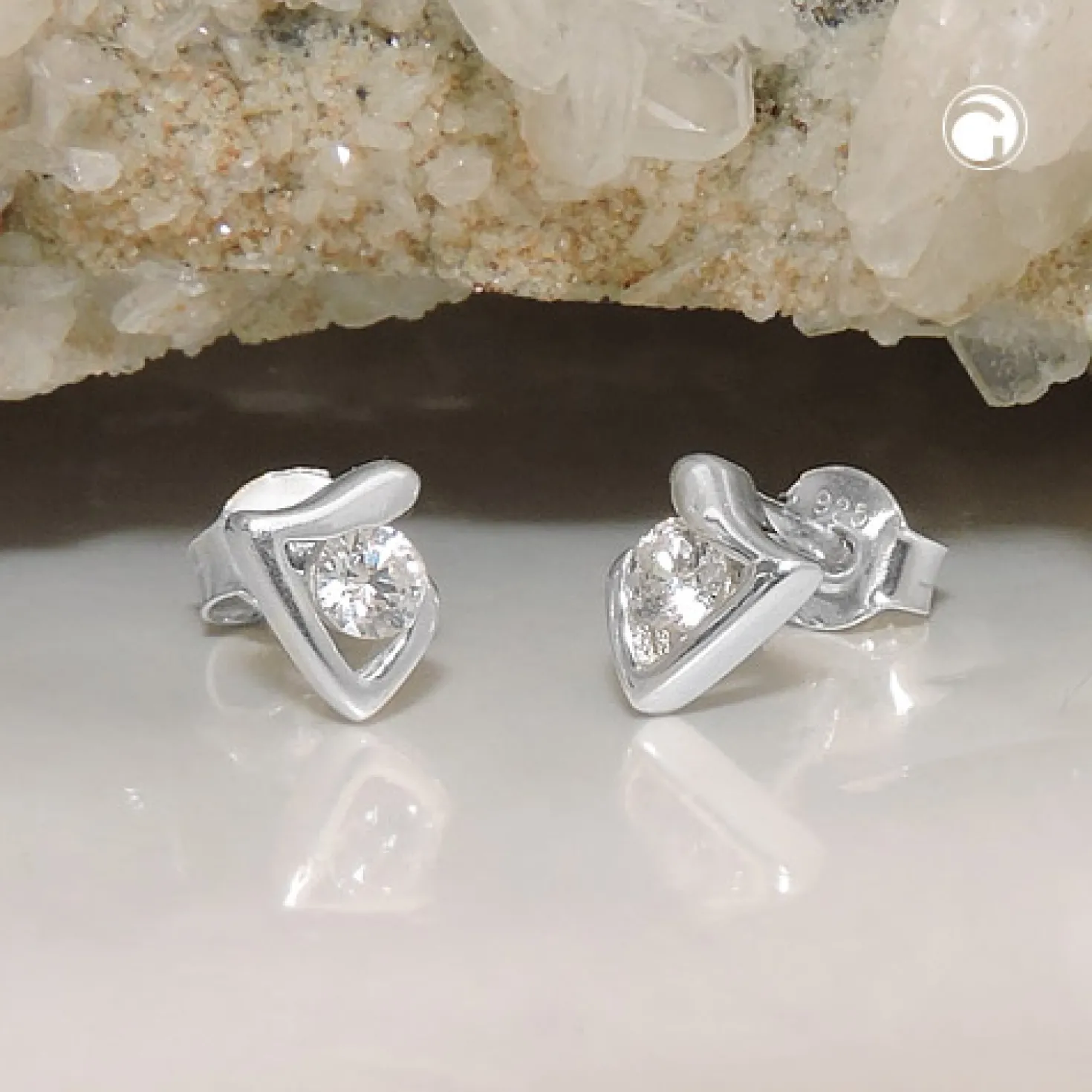 Ohrstecker Ohrringe Ohrschmuck, Dreieck mit Zirkonia weiß, 925 Silber, Damen